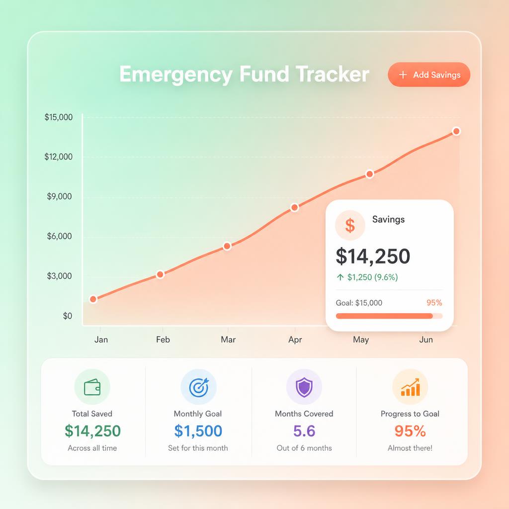 Emergency fund savings dashboard with progress charts